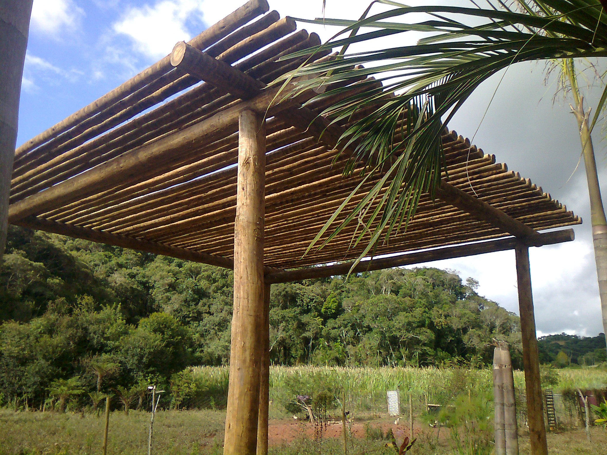 Cobertura rústica para carros em eucalipto roliço