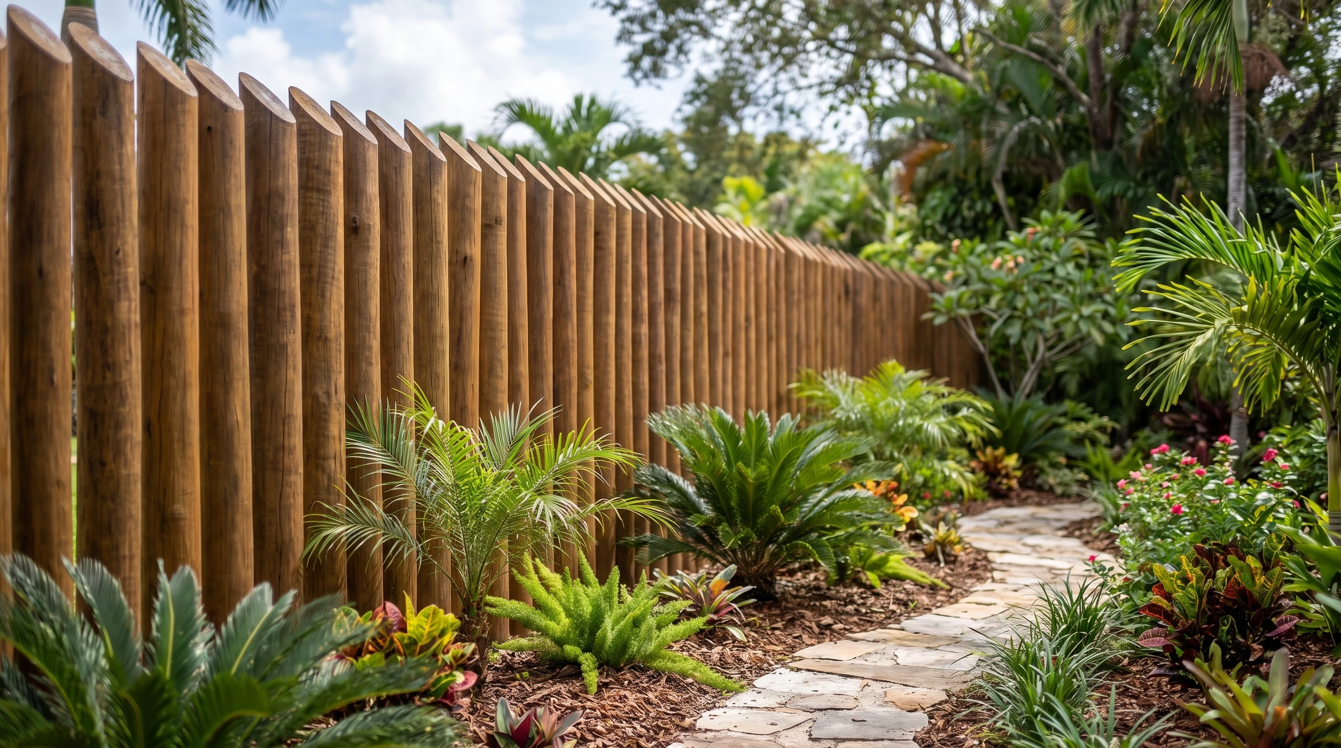 Cerca estilo parede de eucalipto tratado para decoração e paisagismo