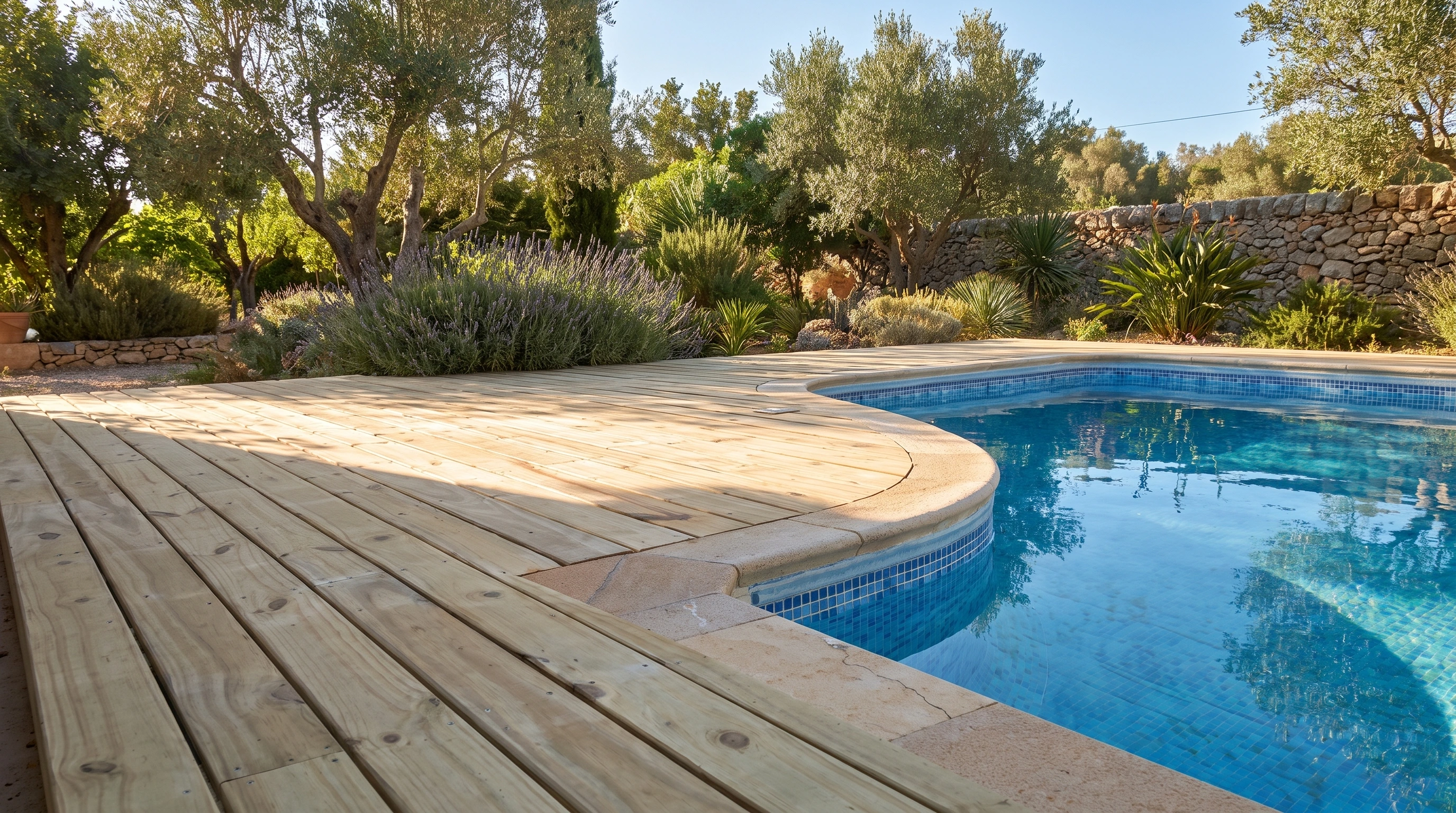 Deck de Piscina em Pinus Tratado Com Cor Natural