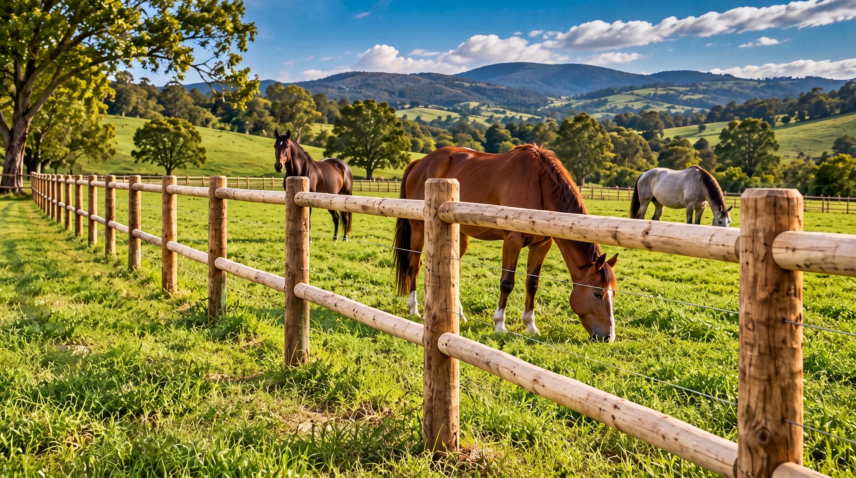 Cerca de eucalipto tratado para pasto de criação de animais em sítio ou fazenda
